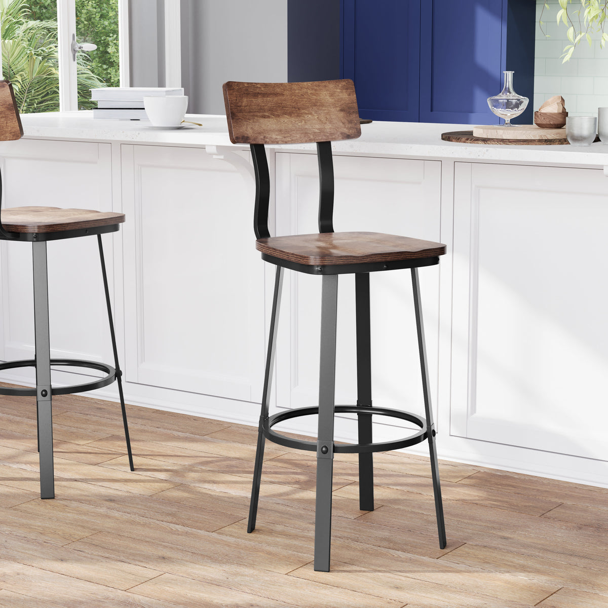 Antique Copper |#| Ant Copper Restaurant Barstool with Wood Seat & Back & Gray Powder Coat Frame