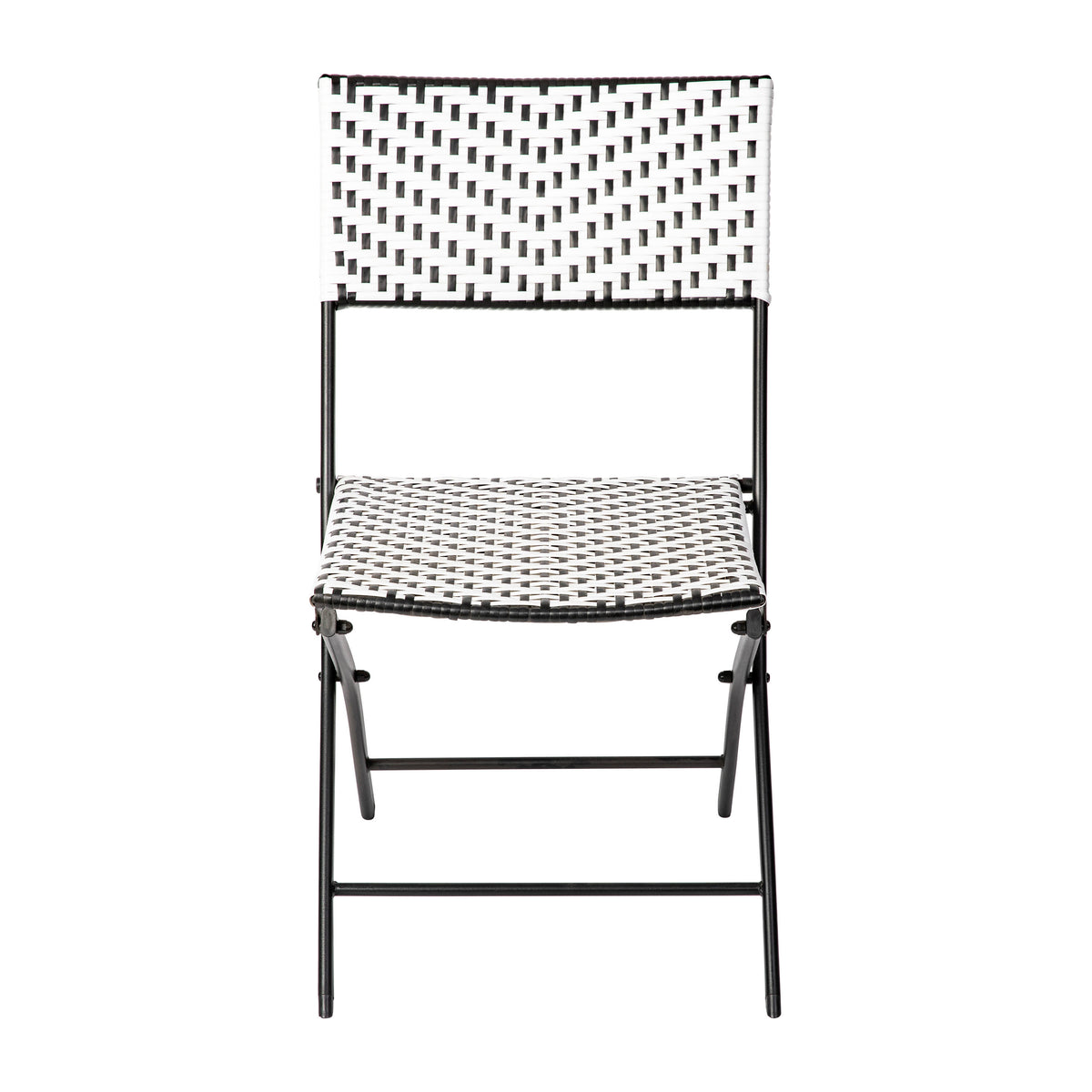 Black & White |#| 2PC Black and White Indoor/Outdoor PE Rattan Folding Bistro Chairs