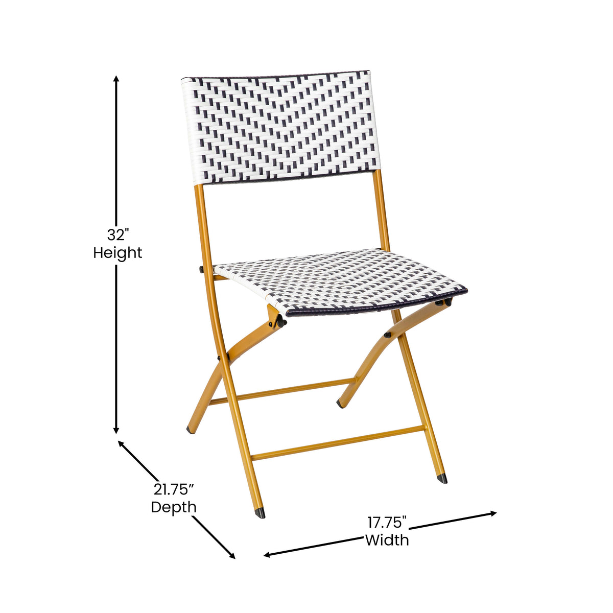 Navy & White |#| 2PC Navy and White Indoor/Outdoor PE Rattan Folding Bistro Chairs