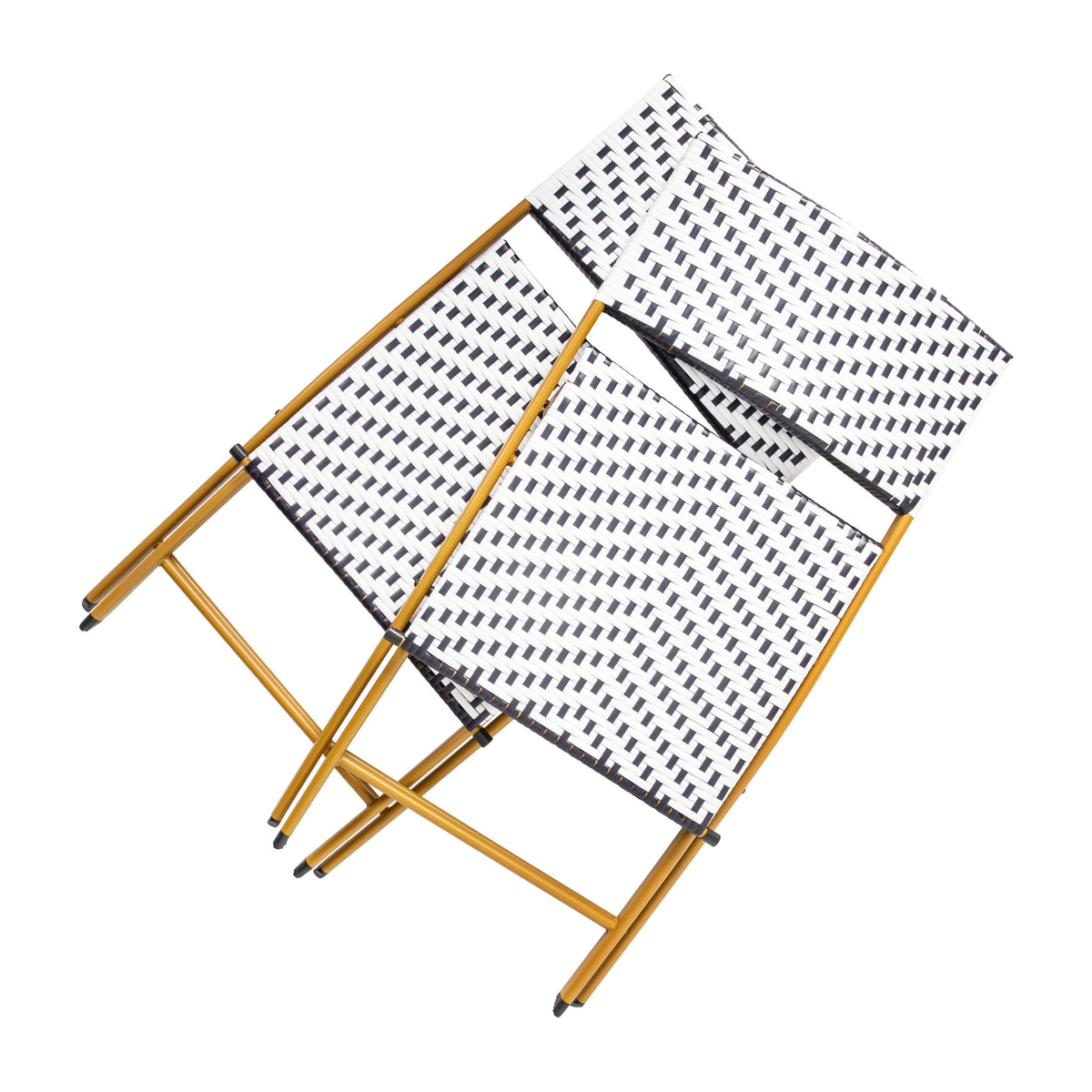 Navy & White |#| 2PC Navy and White Indoor/Outdoor PE Rattan Folding Bistro Chairs