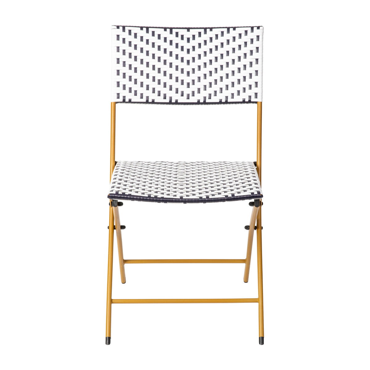 Navy & White |#| 2PC Navy and White Indoor/Outdoor PE Rattan Folding Bistro Chairs