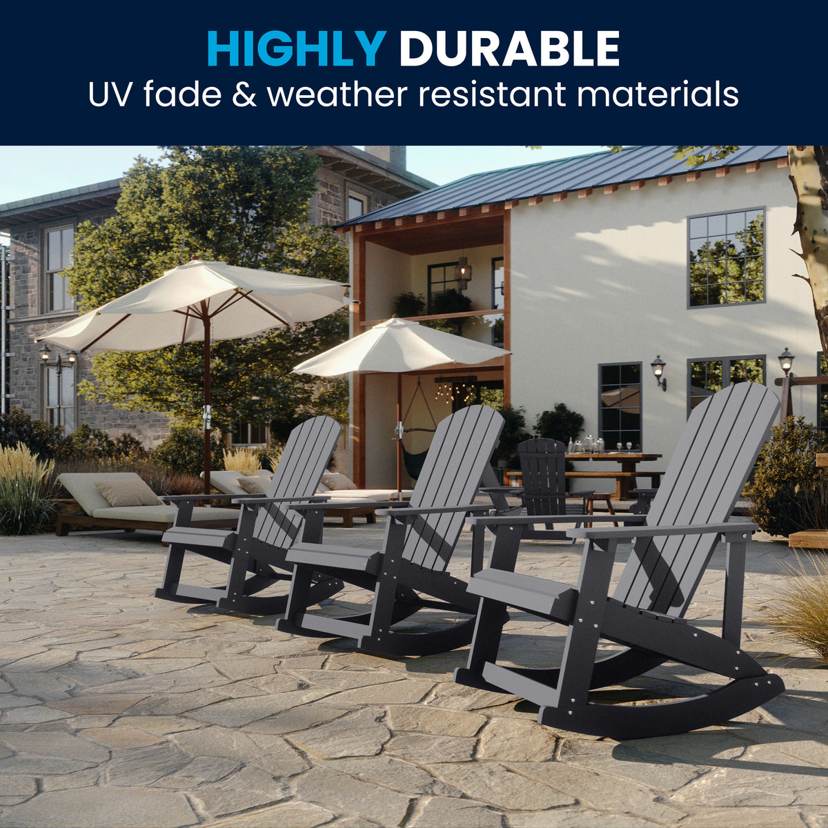 Light Gray |#| Adirondack Poly Resin Rocking Chairs for Indoor/Outdoor Use in White - 2 Pack