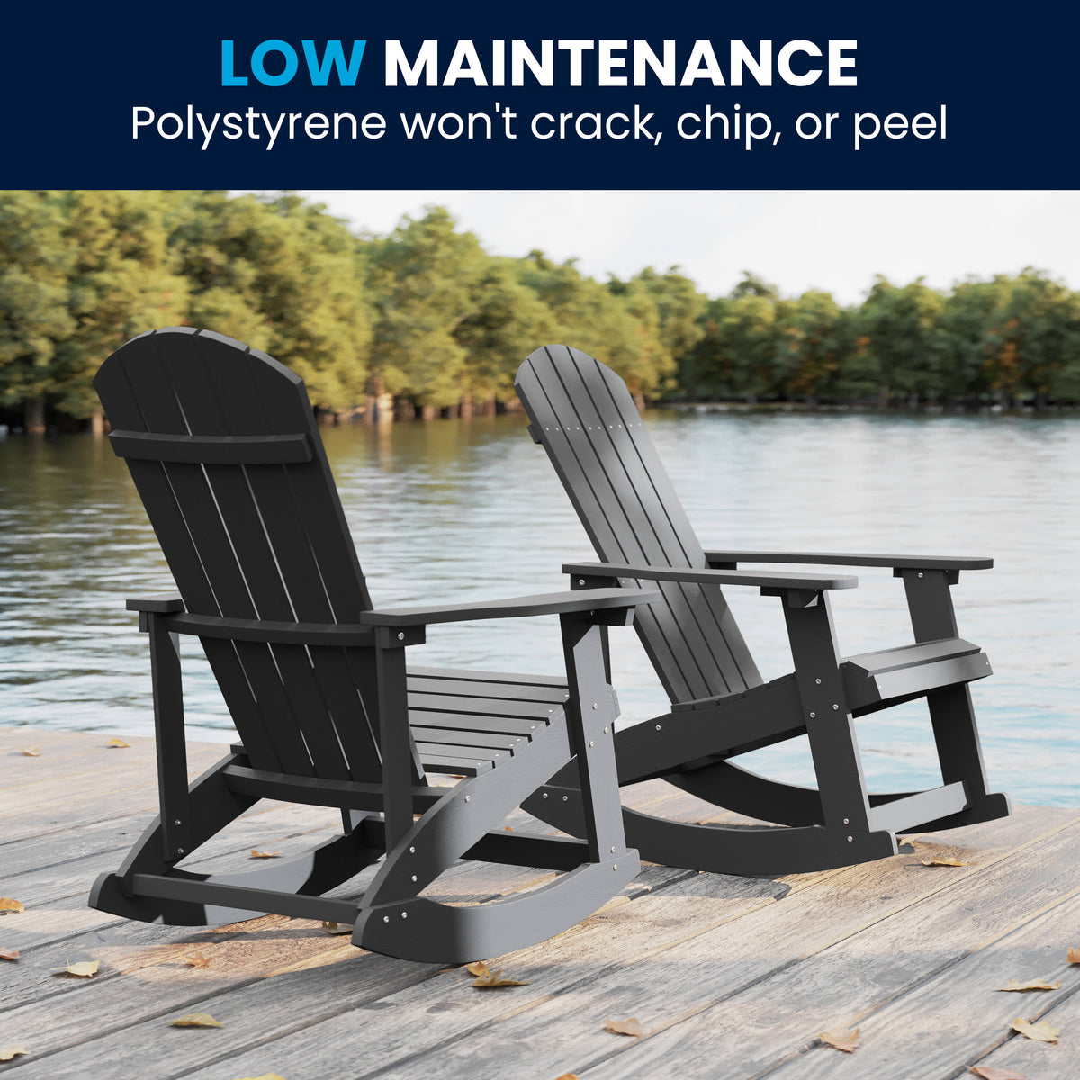 Light Gray |#| Adirondack Poly Resin Rocking Chairs for Indoor/Outdoor Use in White - 2 Pack
