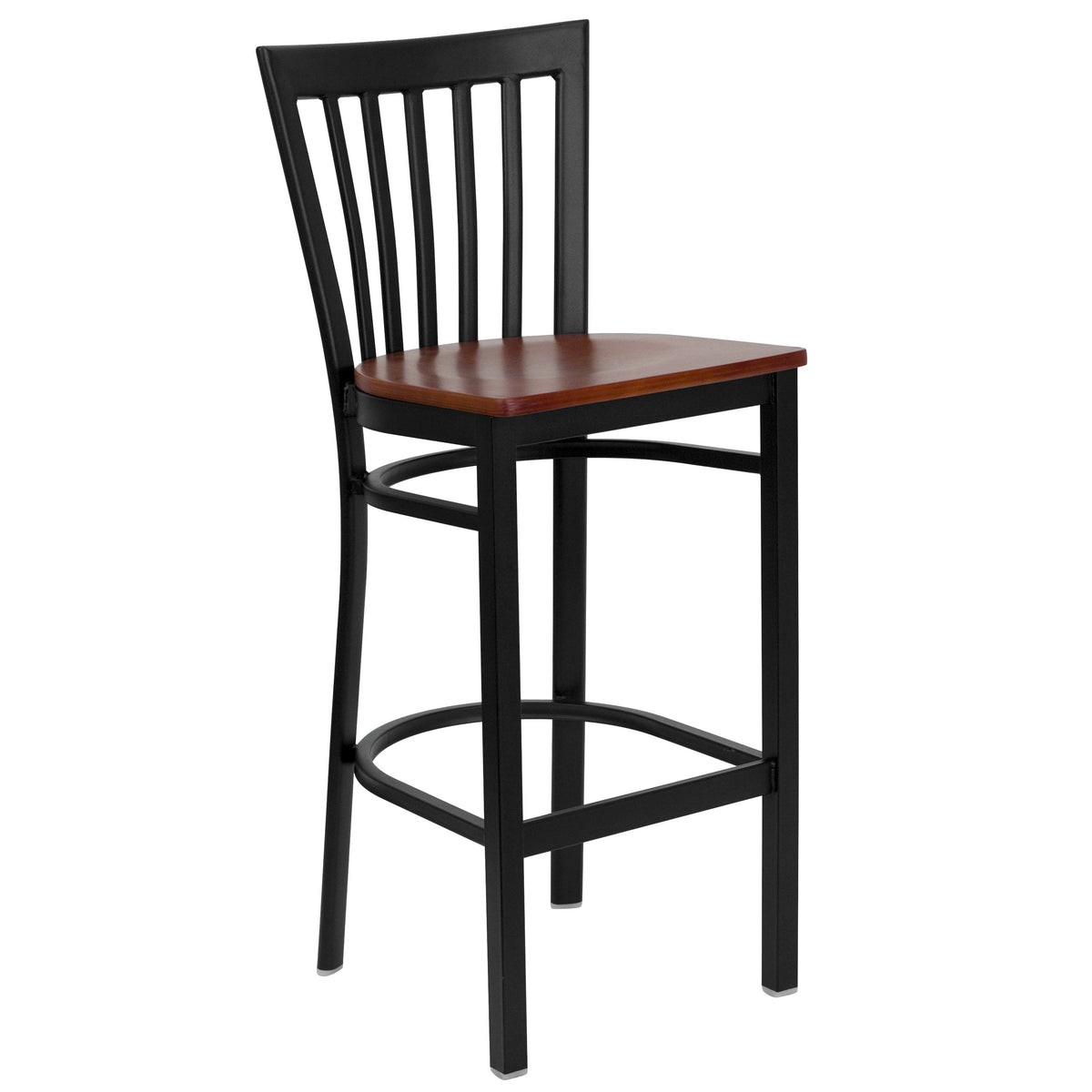 Cherry Wood Seat/Black Metal Frame |#| Black School House Back Metal Restaurant Barstool - Cherry Wood Seat