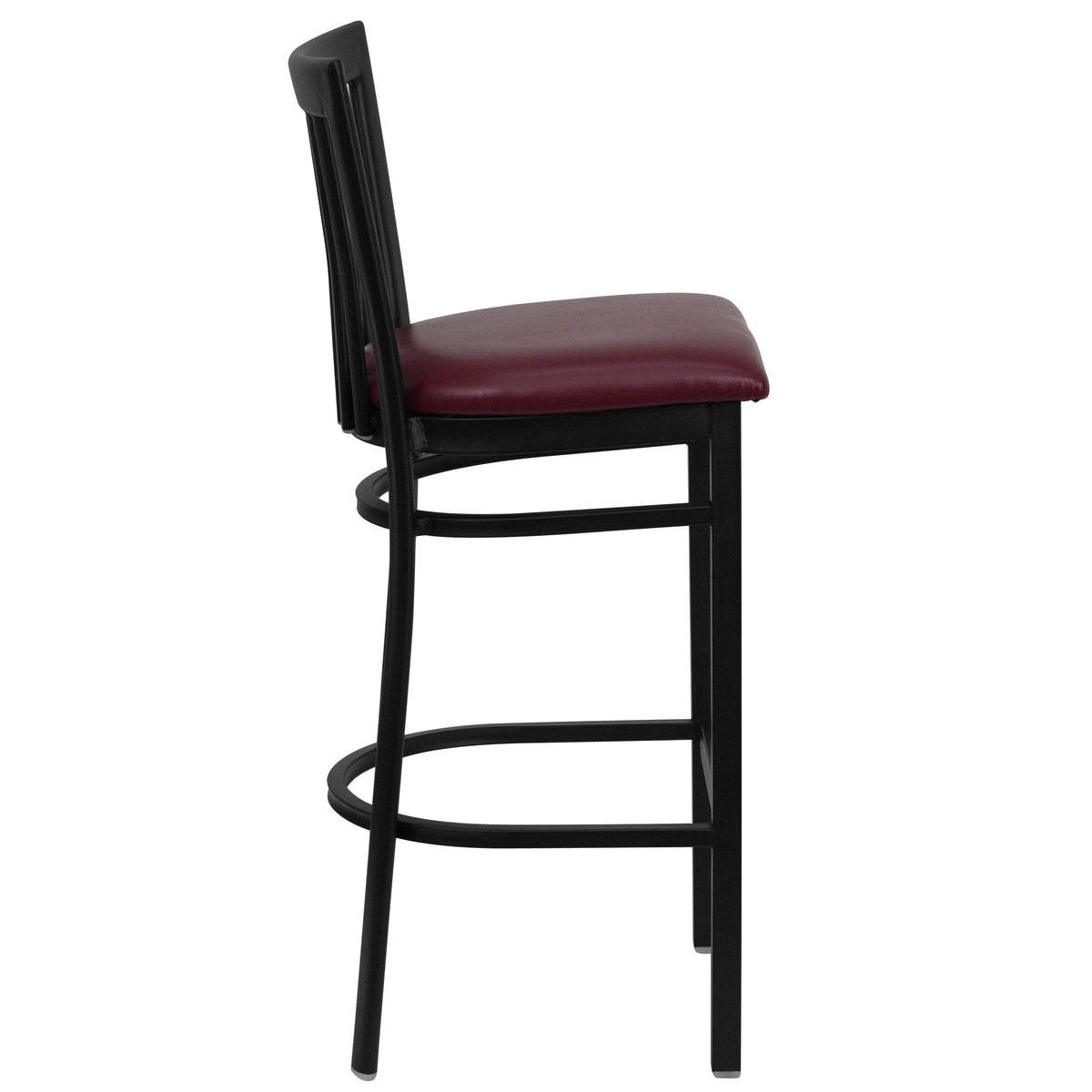 Burgundy Vinyl Seat/Black Metal Frame |#| Black School House Back Metal Restaurant Barstool - Burgundy Vinyl Seat