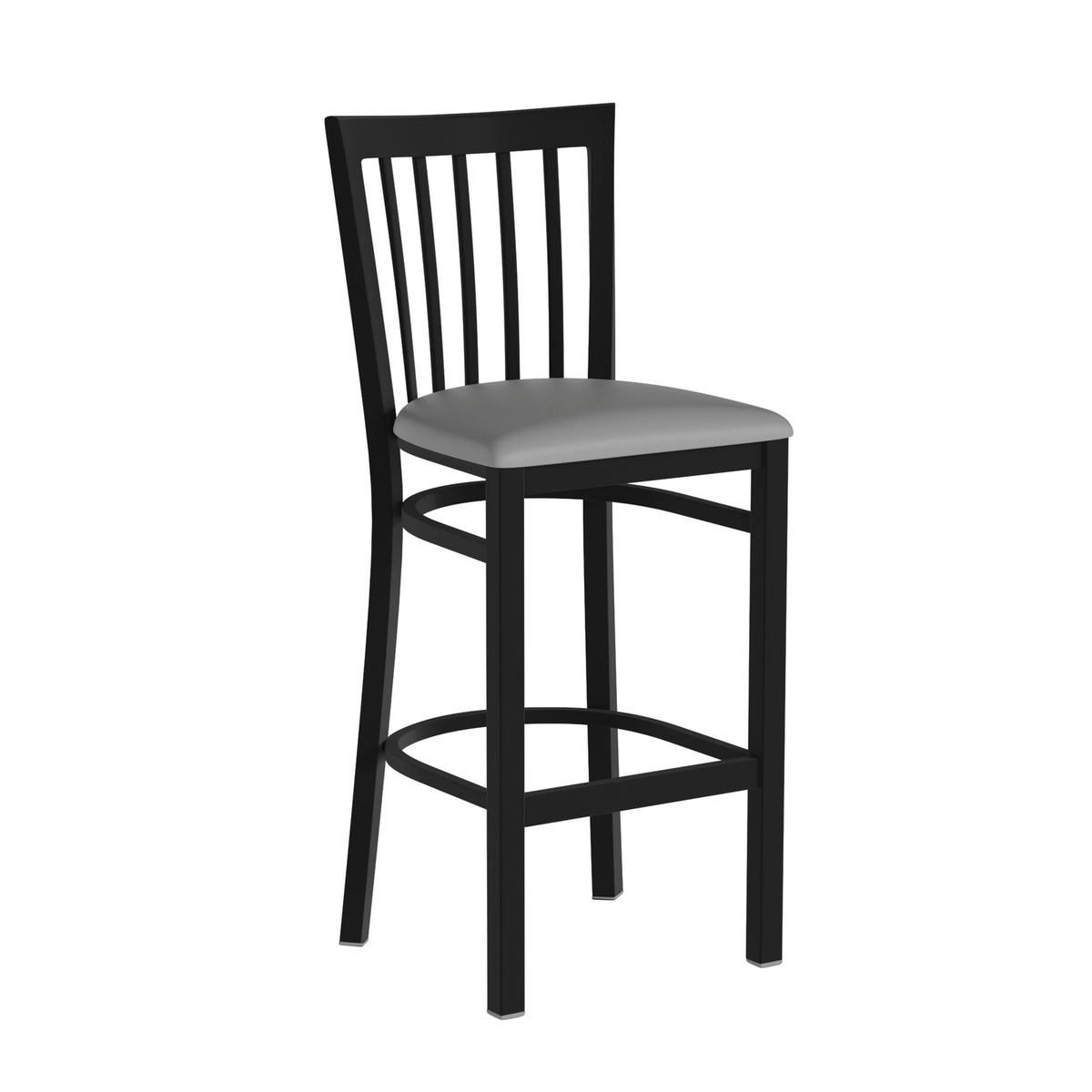 Gray Vinyl Seat/Black Metal Frame |#| Black School House Back Metal Restaurant Barstool - Gray Vinyl Seat