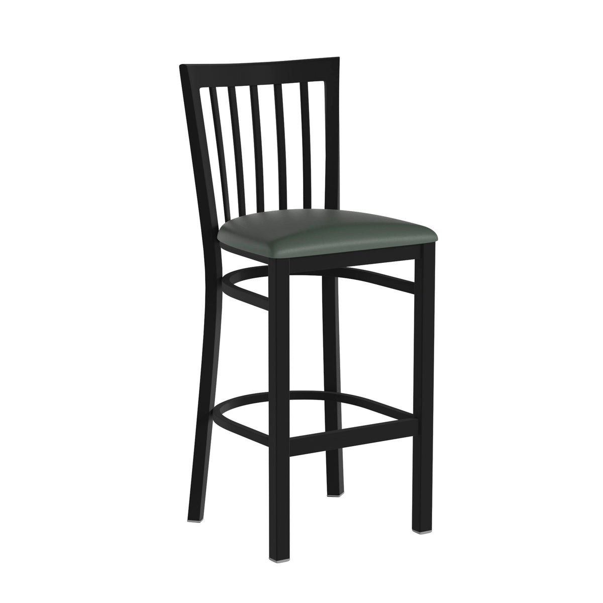 Green Vinyl Seat/Black Metal Frame |#| Black School House Back Metal Restaurant Barstool - Green Vinyl Seat