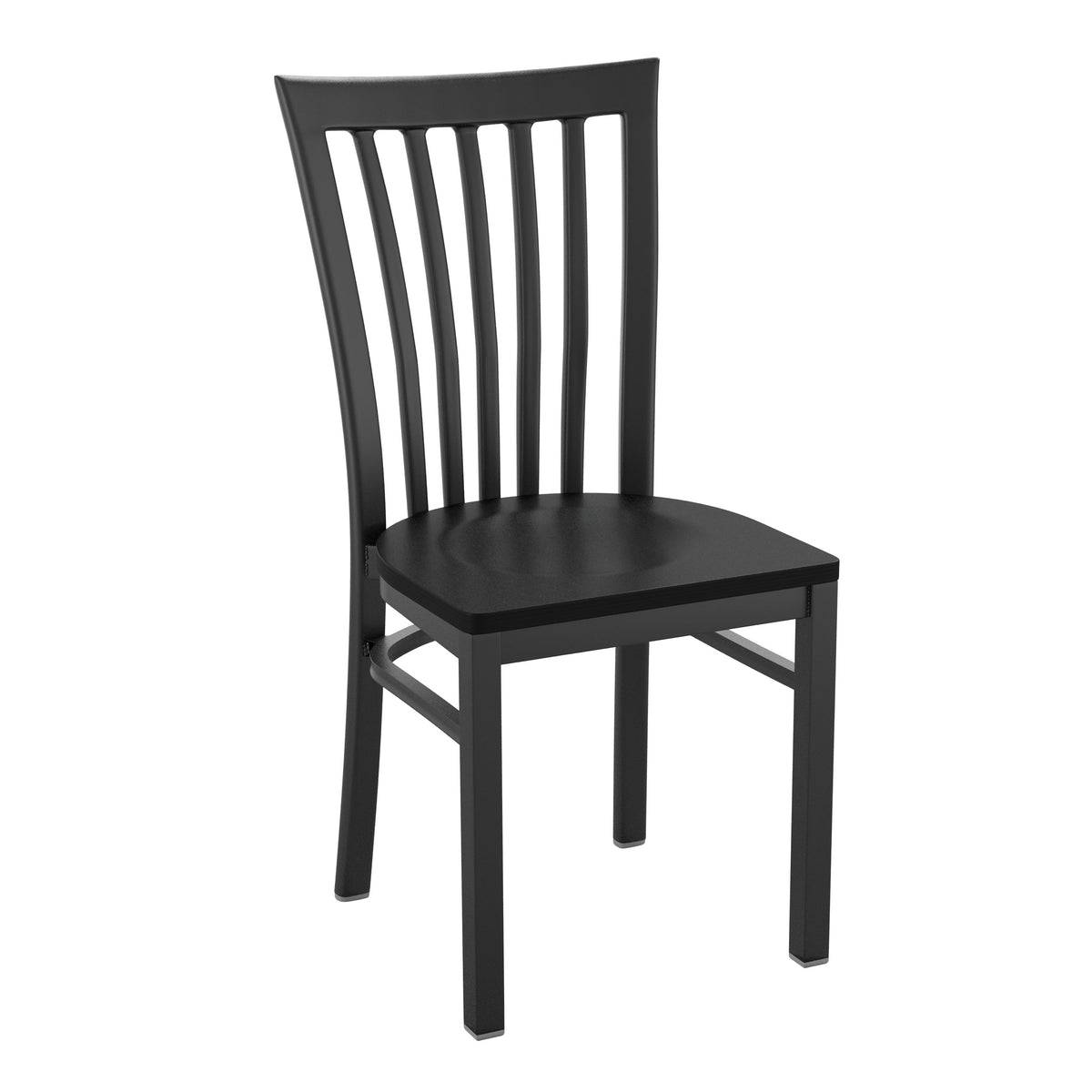 Black Wood Seat/Black Metal Frame |#| Black School House Back Metal Restaurant Chair - Black Wood Seat