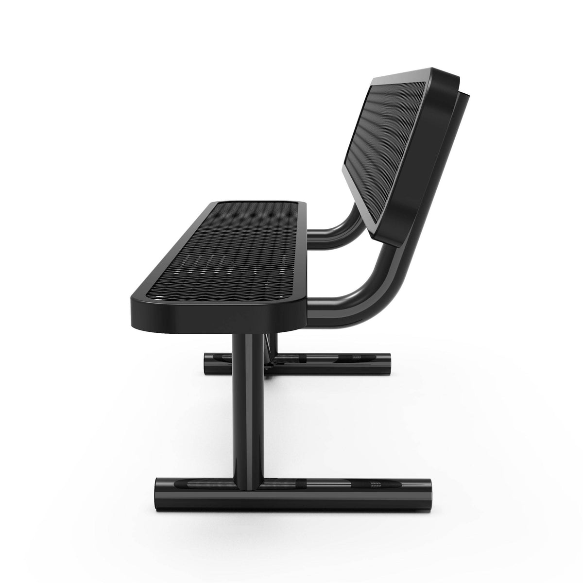 Black |#| Commercial Grade 6' Expanded Mesh Metal Outdoor Bench with Anchors in Black