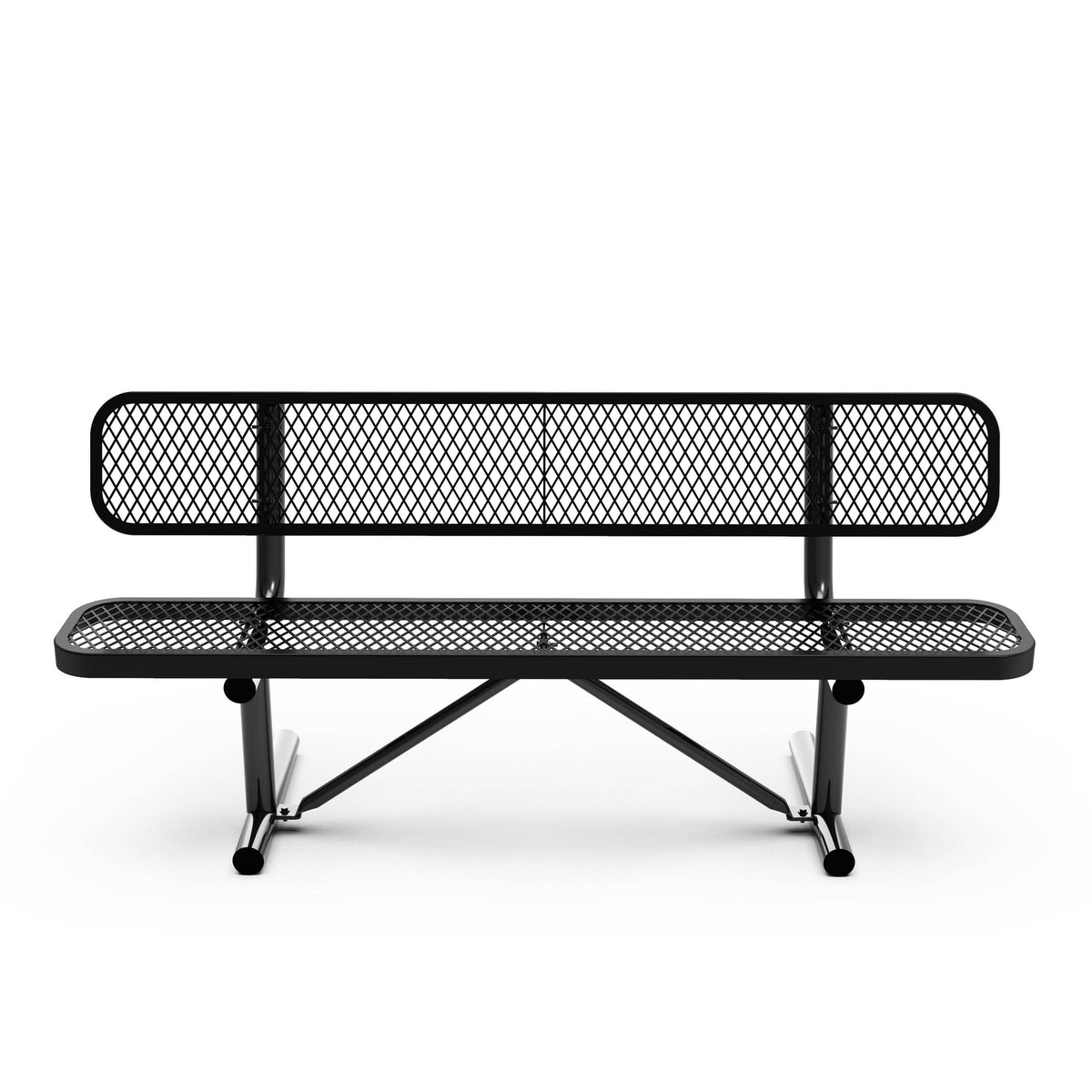 Black |#| Commercial Grade 6' Expanded Mesh Metal Outdoor Bench with Anchors in Black