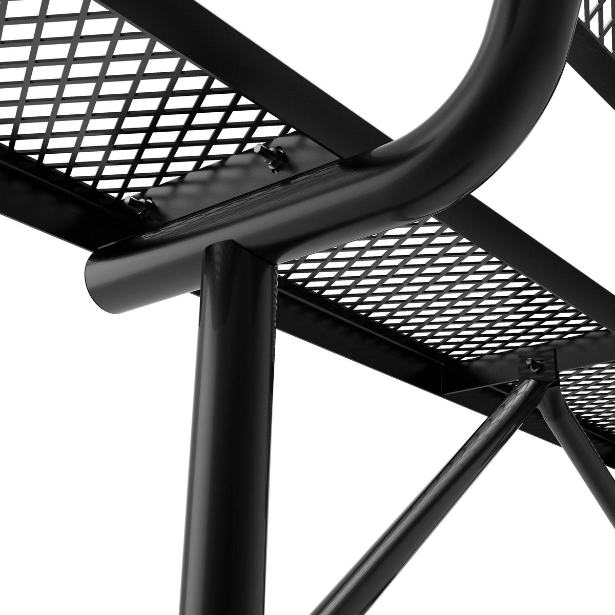 Black |#| Commercial Grade 6' Expanded Mesh Metal Outdoor Bench with Anchors in Black
