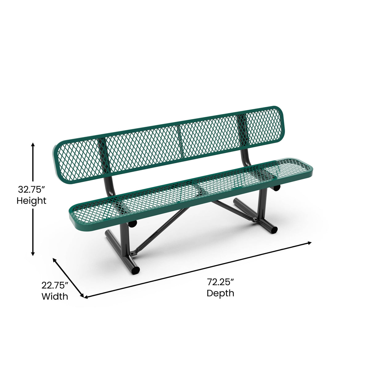 Green |#| Commercial Grade 6' Expanded Mesh Metal Outdoor Bench with Anchors in Green