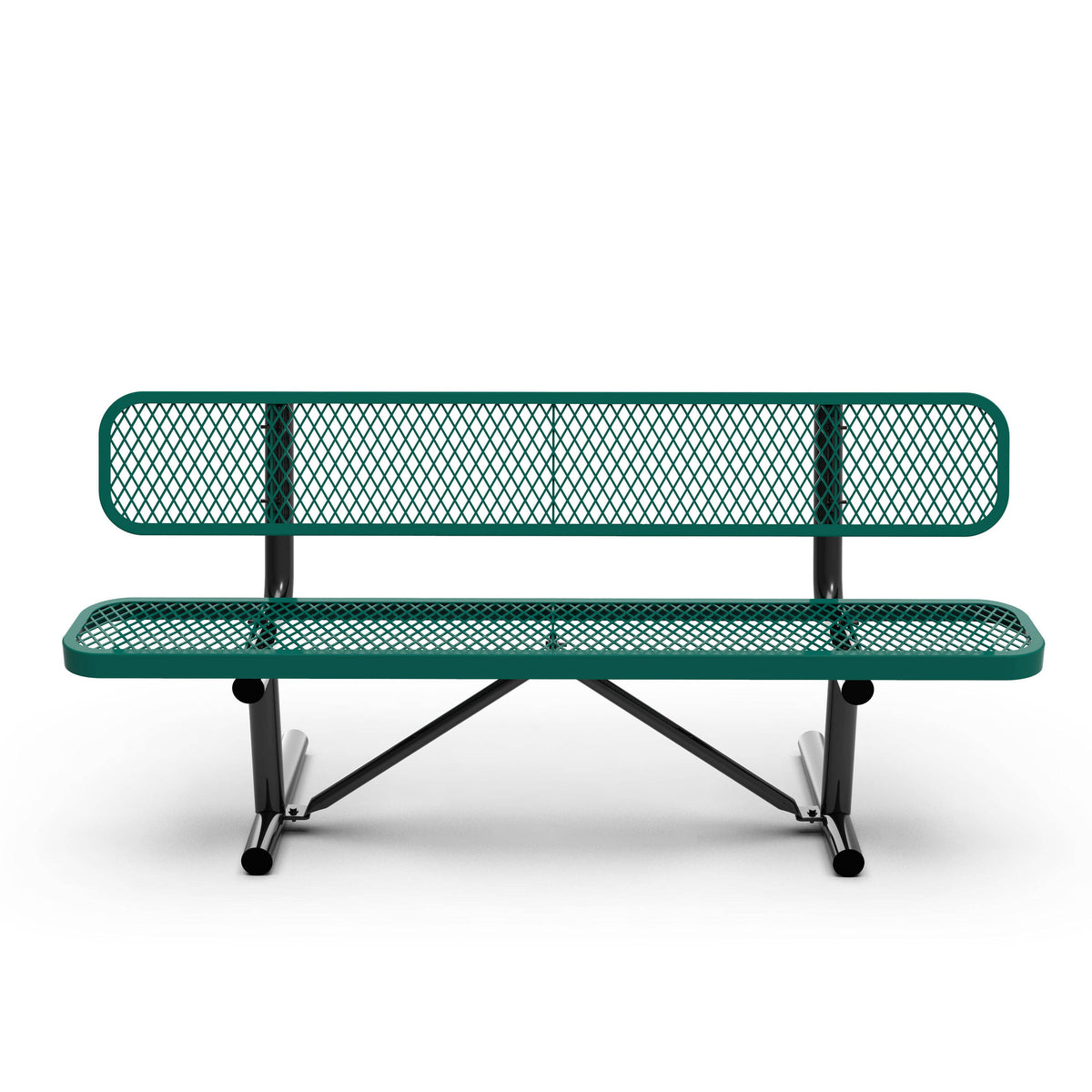 Green |#| Commercial Grade 6' Expanded Mesh Metal Outdoor Bench with Anchors in Green