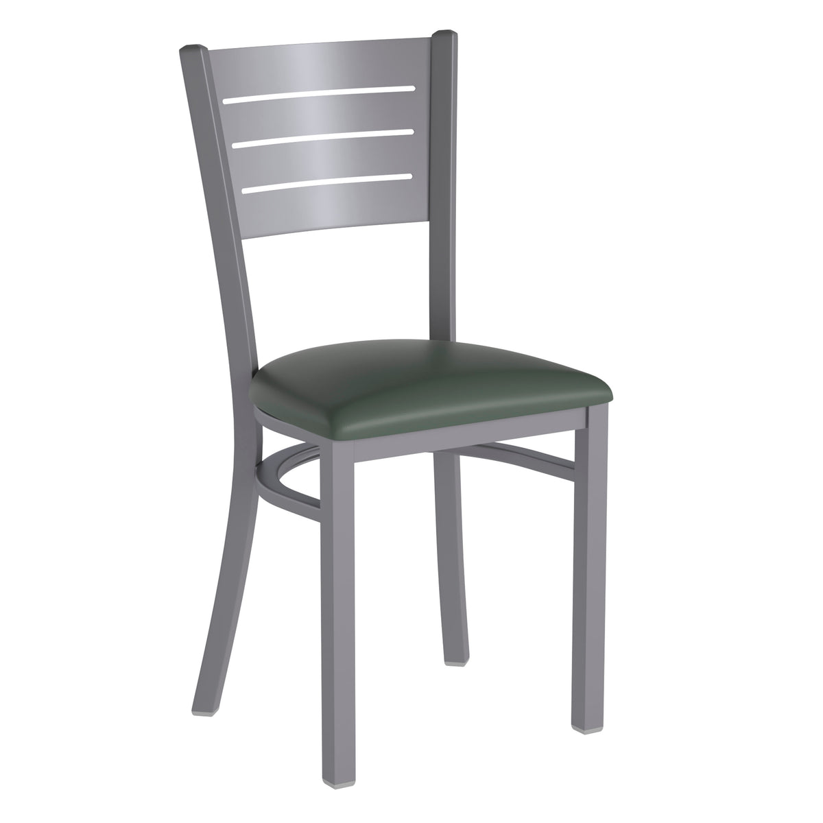 Green Vinyl Seat/Silver Frame |#| Silver Slat Back Metal Restaurant Chair - Green Vinyl Seat
