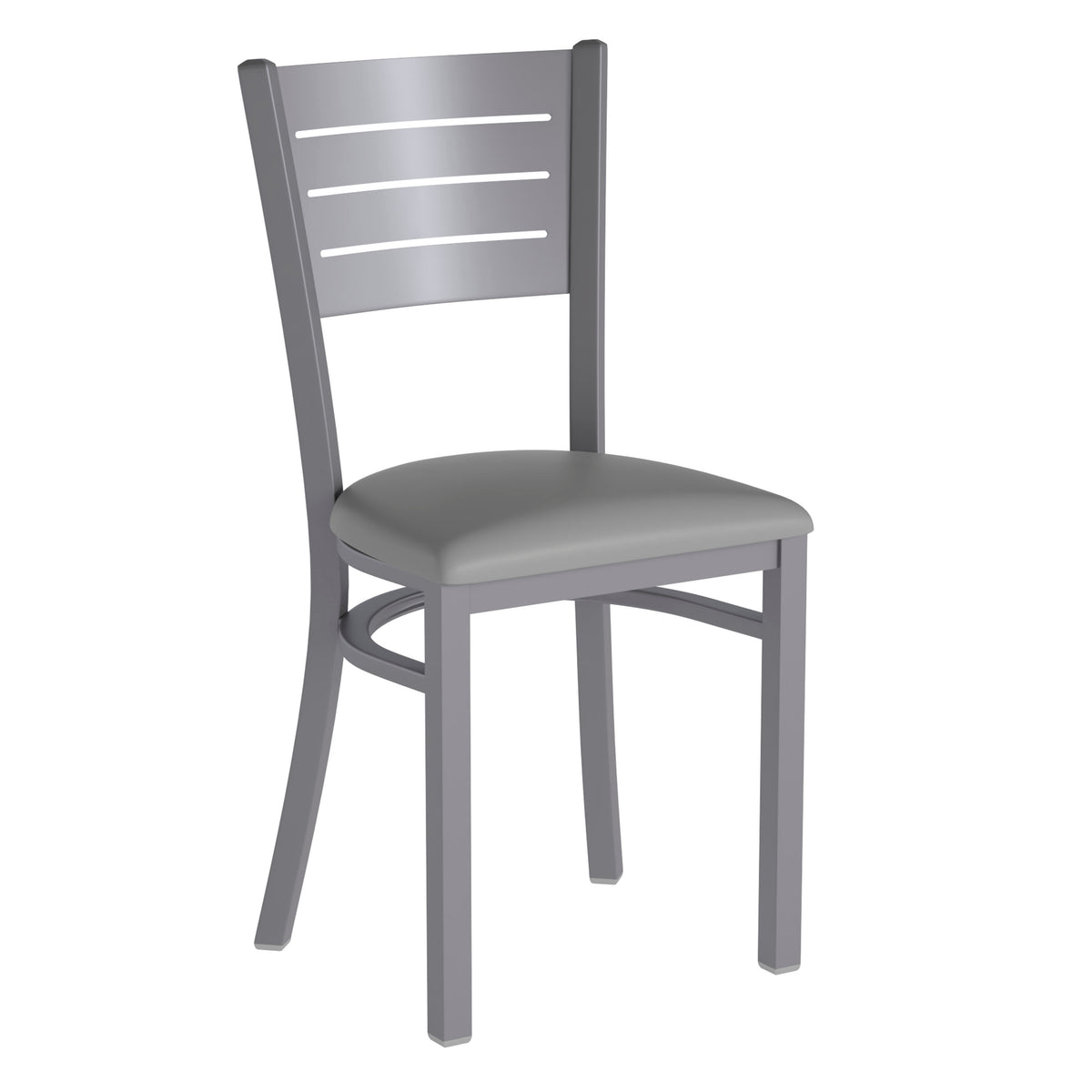 Gray Vinyl Seat/Silver Frame |#| Silver Slat Back Metal Restaurant Chair - Gray Vinyl Seat