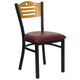 Natural Wood Back/Burgundy Vinyl Seat/Black Metal Frame