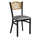 Natural Wood Back/Gray Vinyl Seat/Black Metal Frame