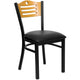 Natural Wood Back/Black Vinyl Seat/Black Metal Frame