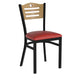 Natural Wood Back/Red Vinyl Seat/Black Metal Frame