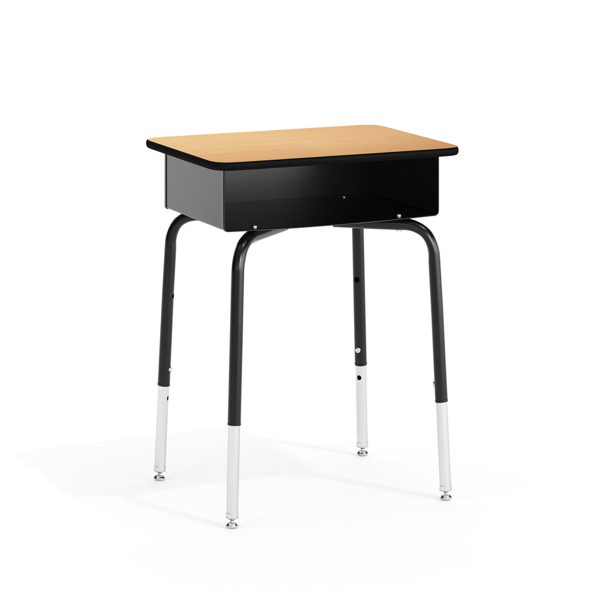 Natural Top/Black Frame |#| Natural Student Desk with Open Front Metal Book Box - School Desk