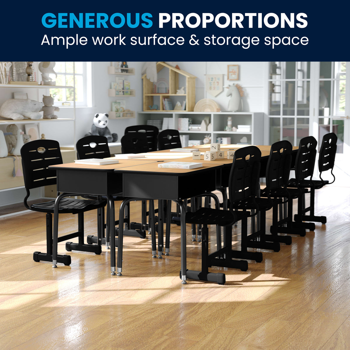 Natural Top/Black Frame |#| Natural Student Desk with Open Front Metal Book Box - School Desk
