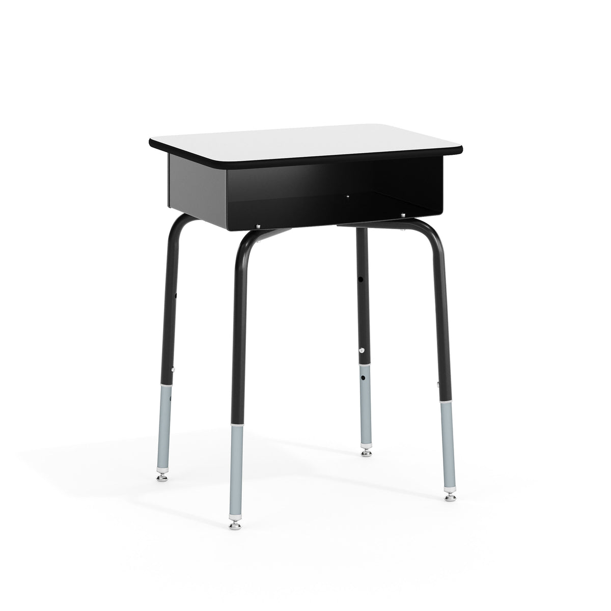Gray Top/Black Frame |#| Gray Student Desk with Open Front Metal Book Box - School Desk