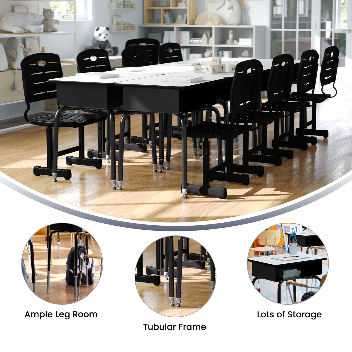 Gray Top/Black Frame |#| Gray Student Desk with Open Front Metal Book Box - School Desk