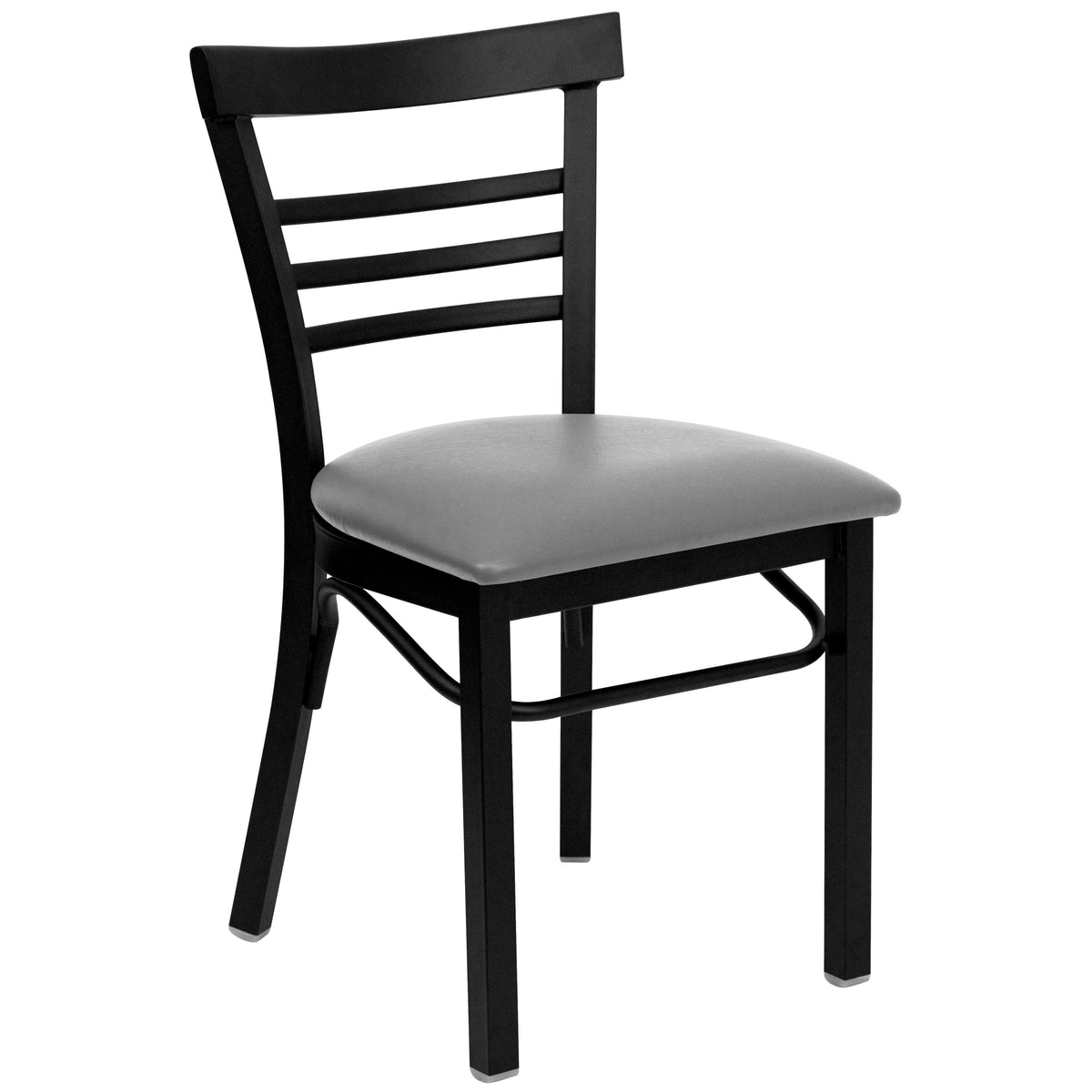 Custom Upholstery/Black Metal Frame |#| Black Three-Slat Ladder Back Metal Restaurant Chair - Custom Upholstered Seat