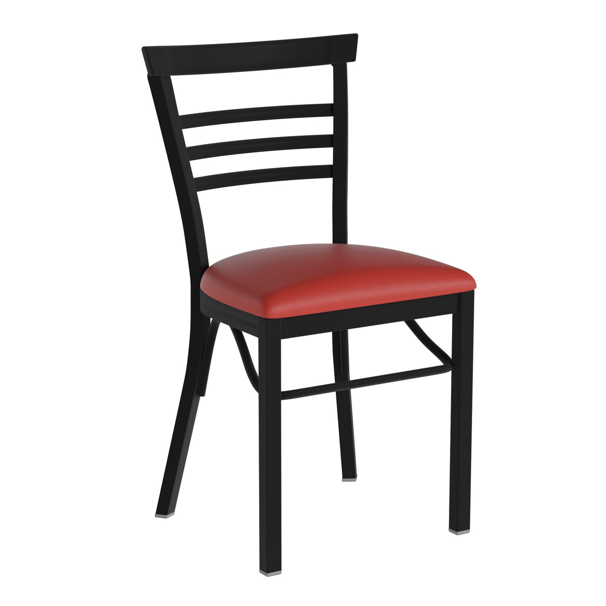 Red Vinyl Seat/Black Metal Frame |#| Black Three-Slat Ladder Back Metal Restaurant Chair - Red Vinyl Seat