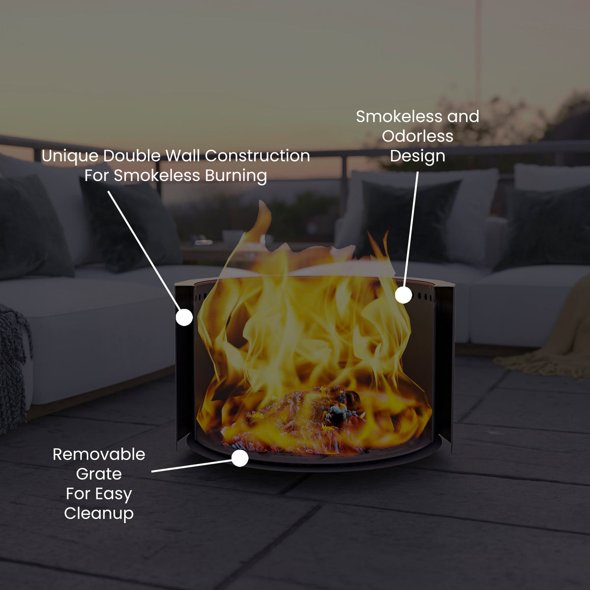 Black |#| Commercial Grade 27" Outdoor Smokeless Wood Burning Fire Pit - Black