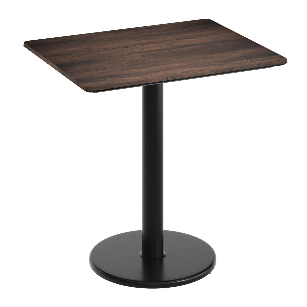 Dark Brown/Black Base |#| Commercial 30x24 Dark Brown HPL Tabletop with Black Table Height RD Base