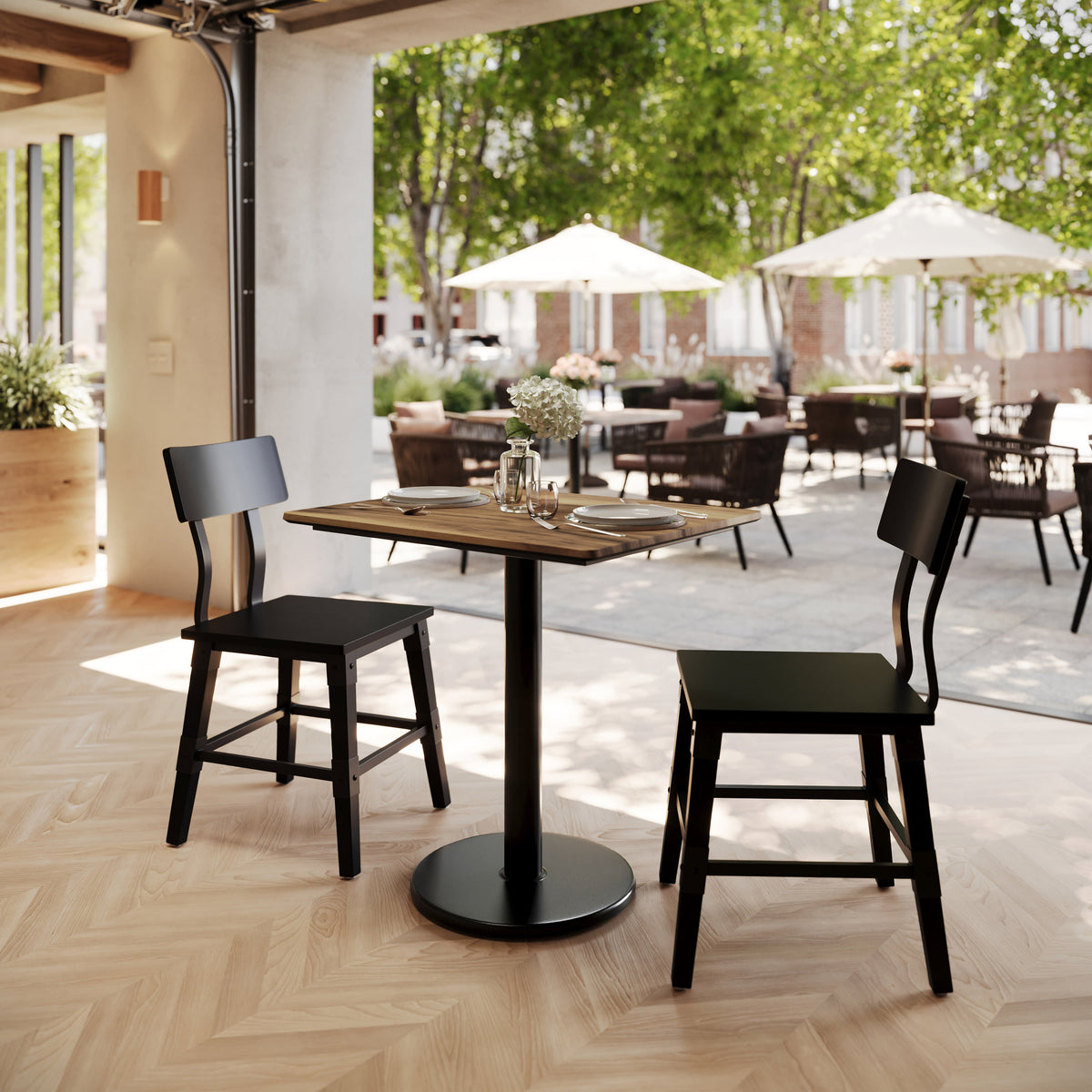 Natural/Black Base |#| Commercial 30x24 Natural HPL Tabletop with Black Table Height RD Base