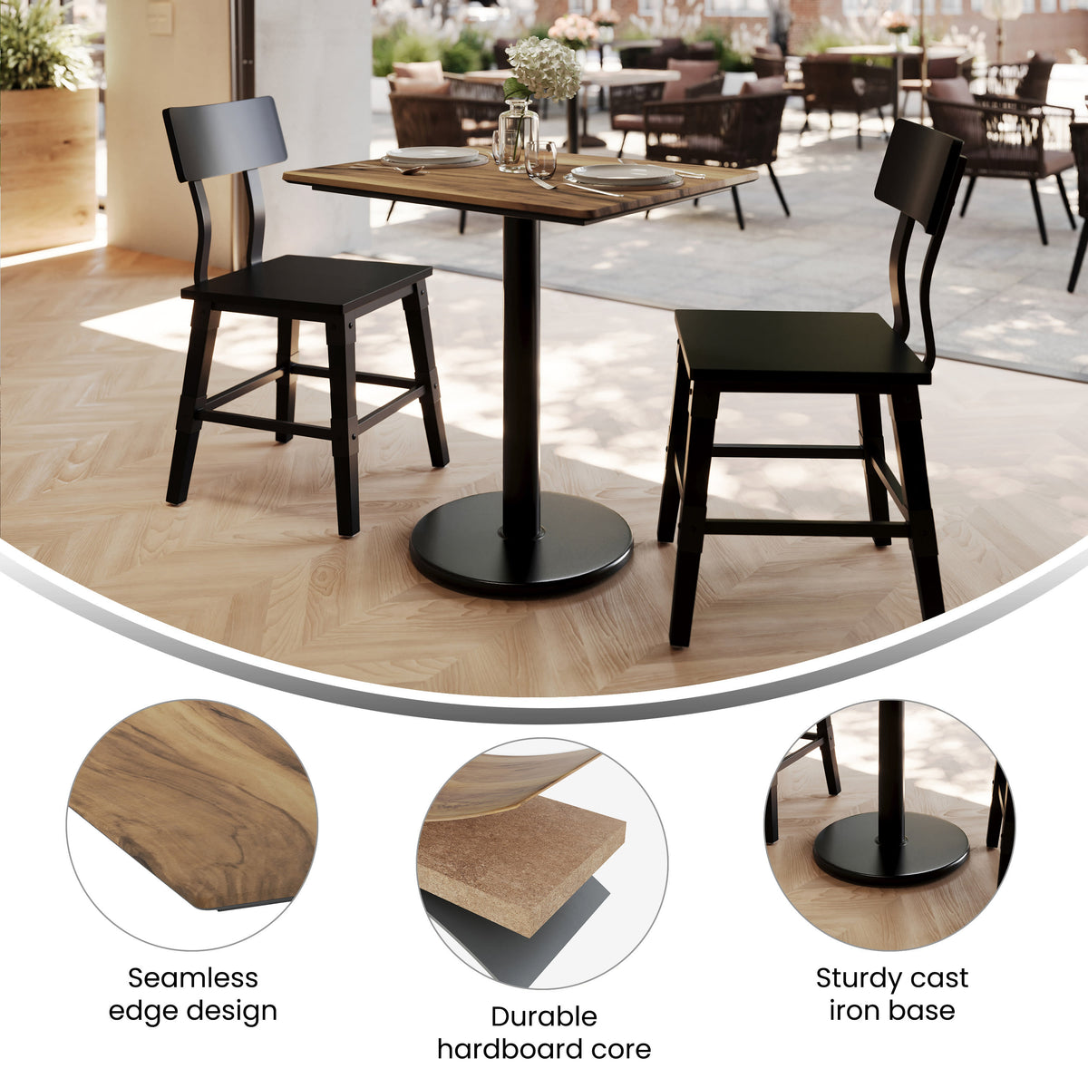 Natural/Black Base |#| Commercial 30x24 Natural HPL Tabletop with Black Table Height RD Base