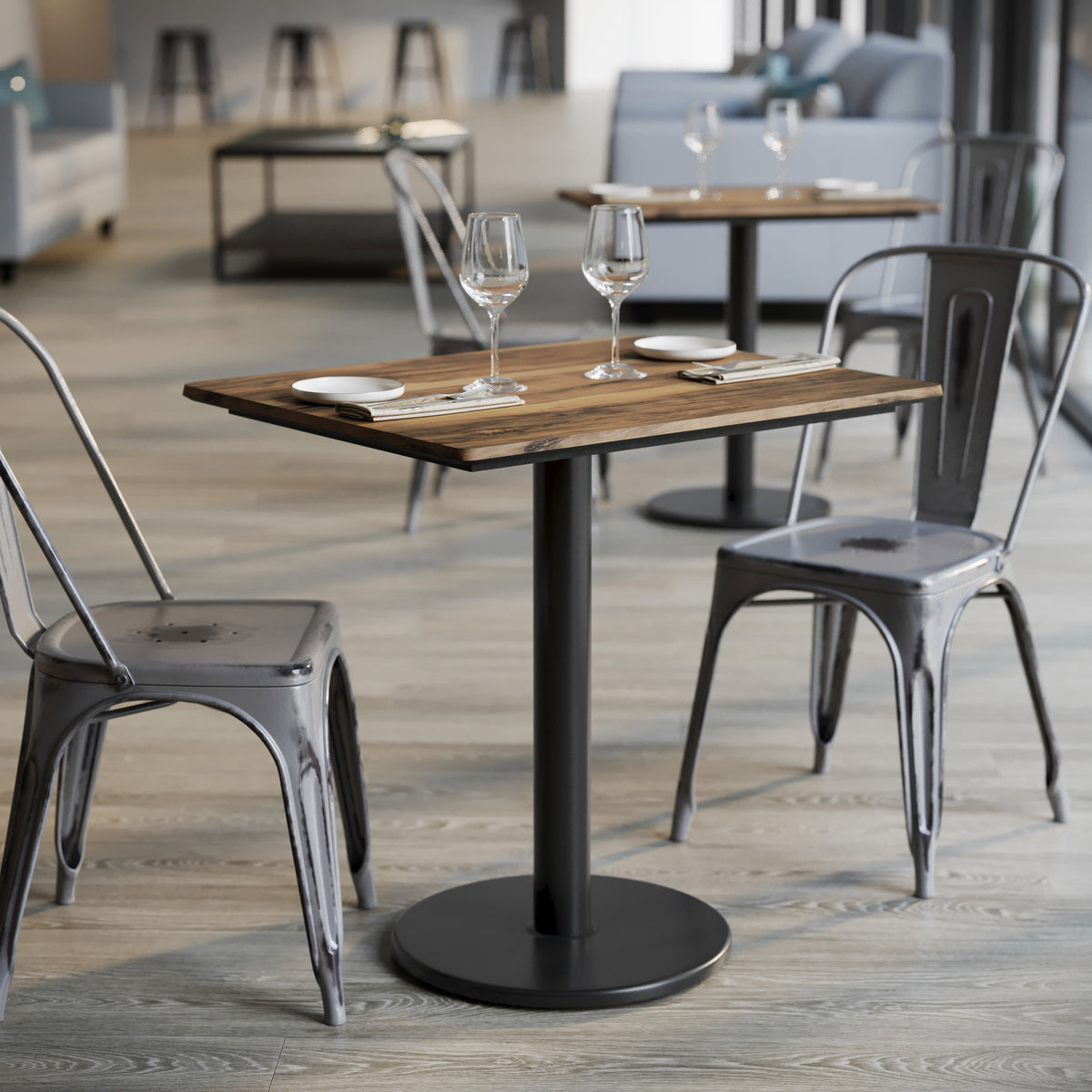 Natural/Black Base |#| Commercial 30x24 Natural HPL Tabletop with Black Table Height RD Base