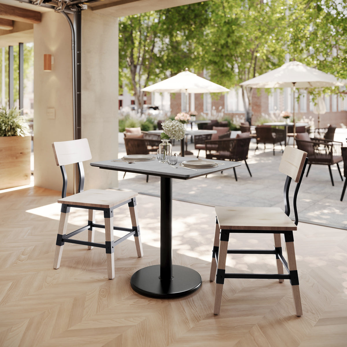 Gray Faux Concrete/Black Base |#| Commercial 30x24 Gray Faux Concrete HPL Tabletop-Black Table Height RD Base
