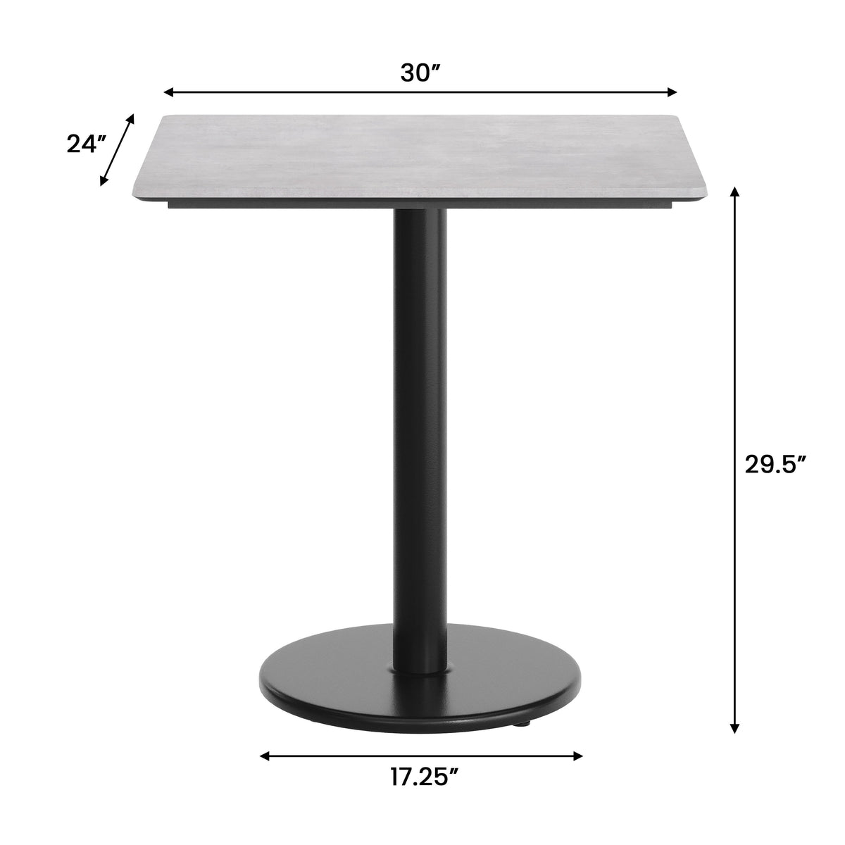 Gray Faux Concrete/Black Base |#| Commercial 30x24 Gray Faux Concrete HPL Tabletop-Black Table Height RD Base