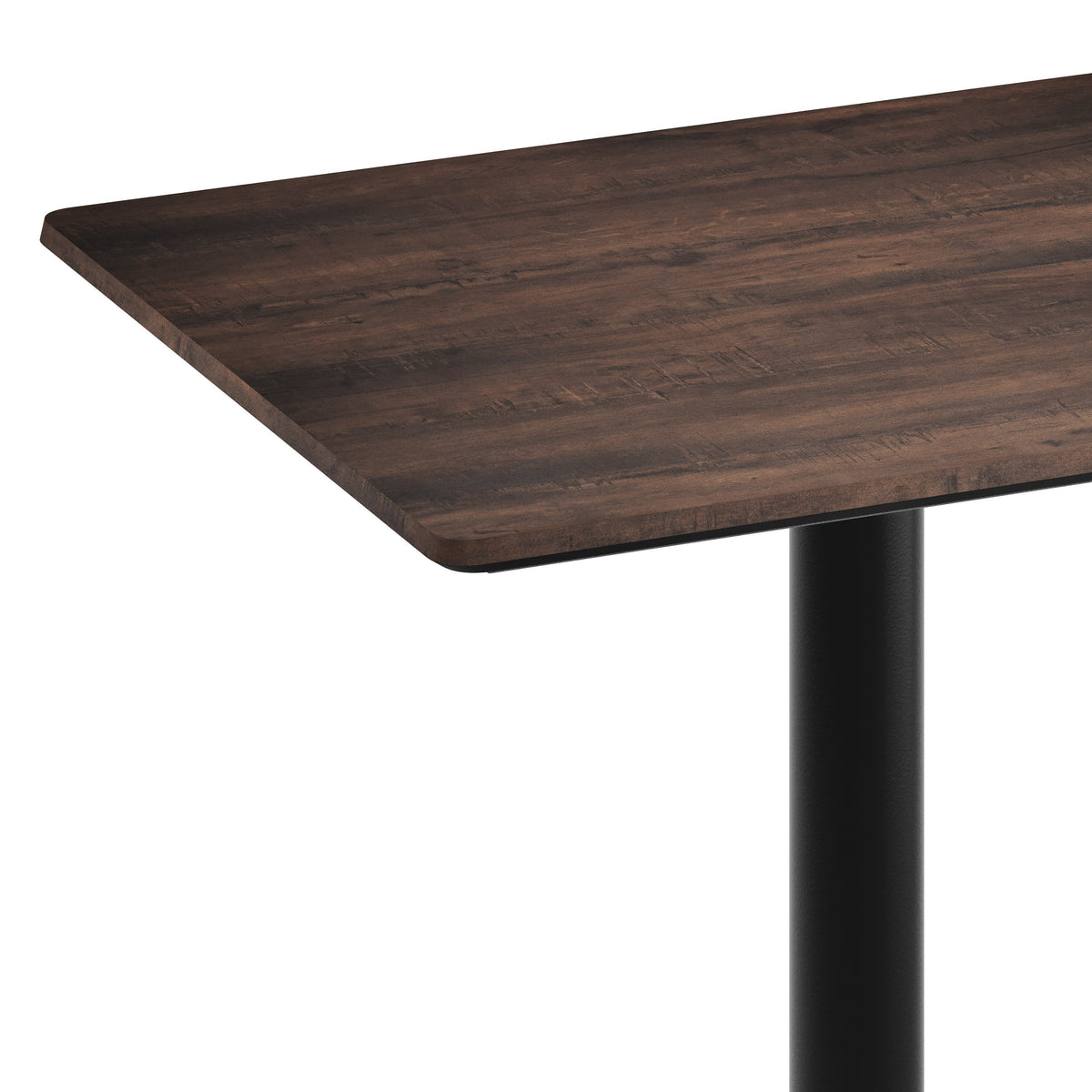Dark Brown/Black Base |#| Commercial 30x24 Dark Brown HPL Tabletop with Black Table Height RD Base