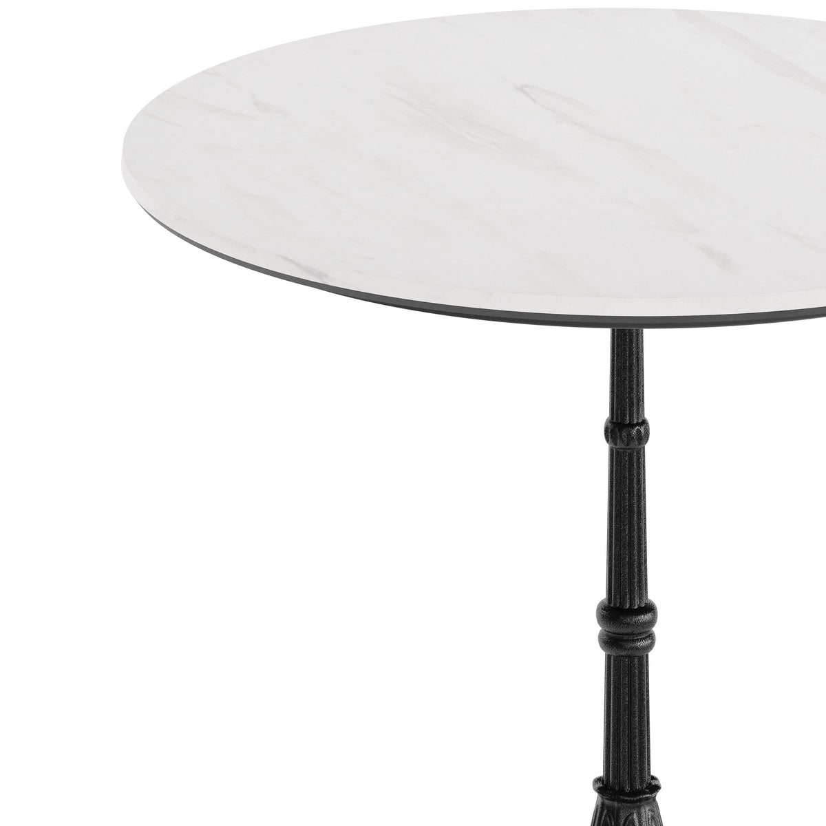White Faux Marble/Black Base |#| Commercial All-Weather 31.25" White Faux Marble HPL Tabletop-Black Bistro Base