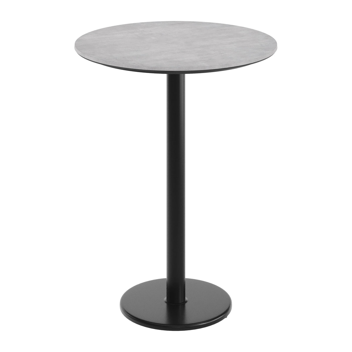 Gray Faux Concrete/Black Base |#| Commercial 31.25" Gray Faux Concrete HPL Tabletop with Black Bar Height RD Base