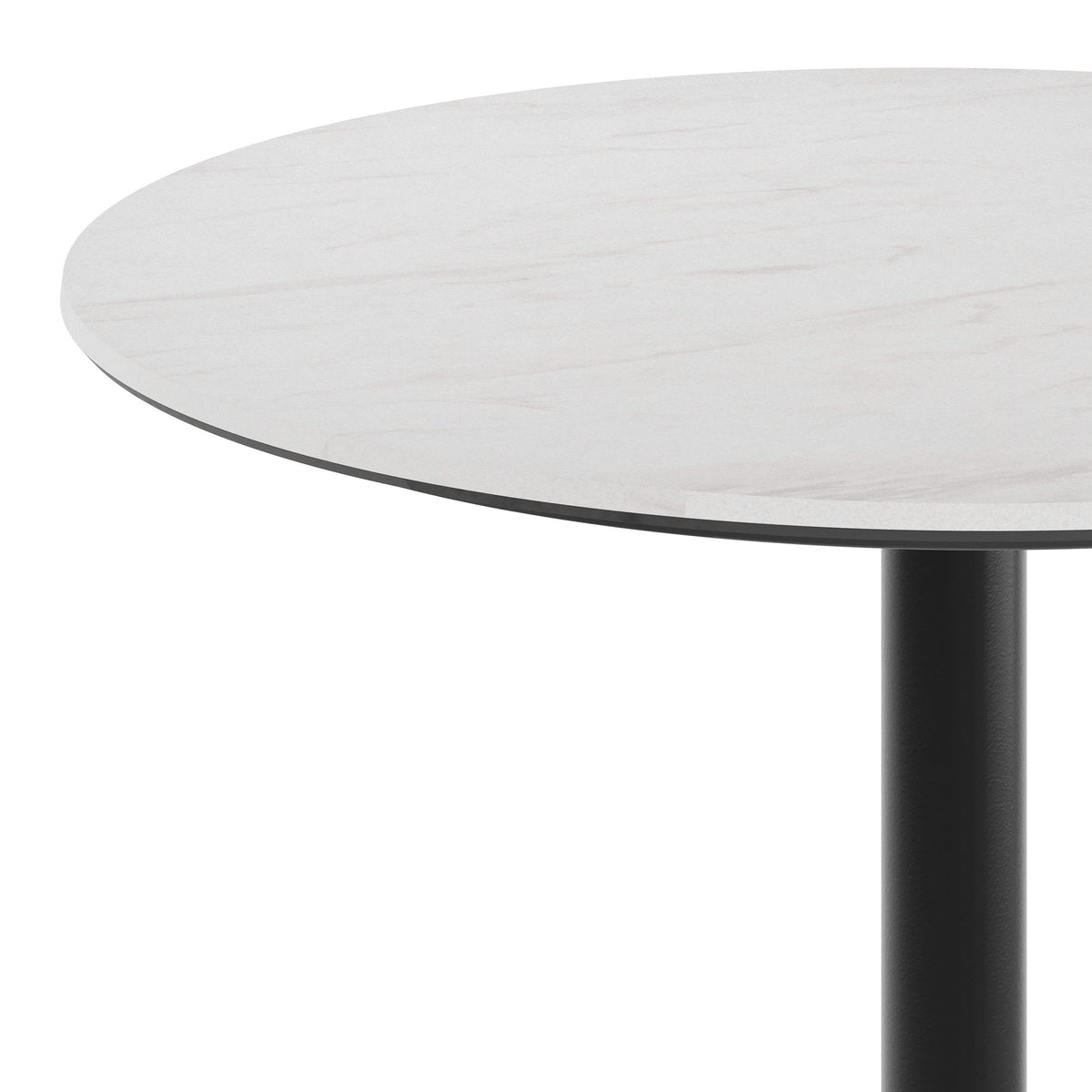 White Faux Marble/Black Base |#| Commercial 31.25" White Faux Marble HPL Tabletop with Black Bar Height RD Base
