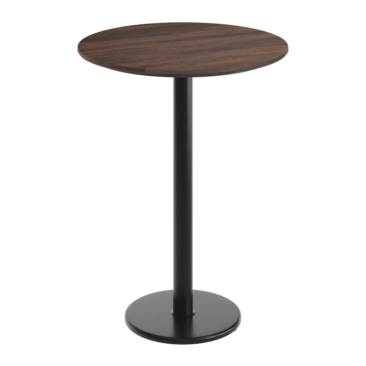 Dark Brown/Black Base |#| Commercial 31.25" Dark Brown HPL Tabletop with Black Bar Height RD Base