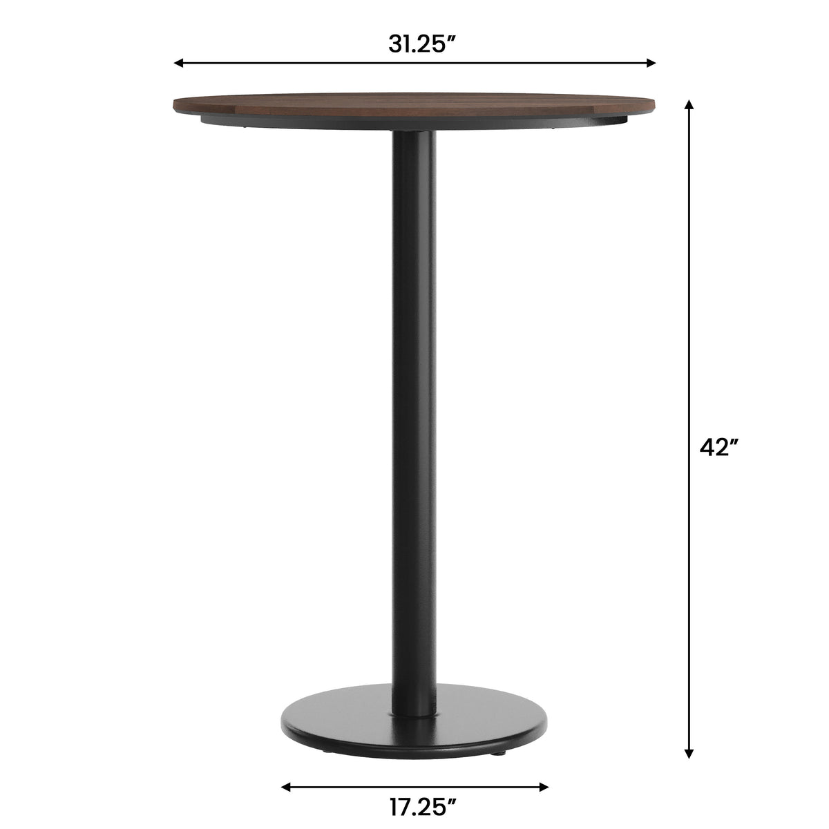 Dark Brown/Black Base |#| Commercial 31.25" Dark Brown HPL Tabletop with Black Bar Height RD Base