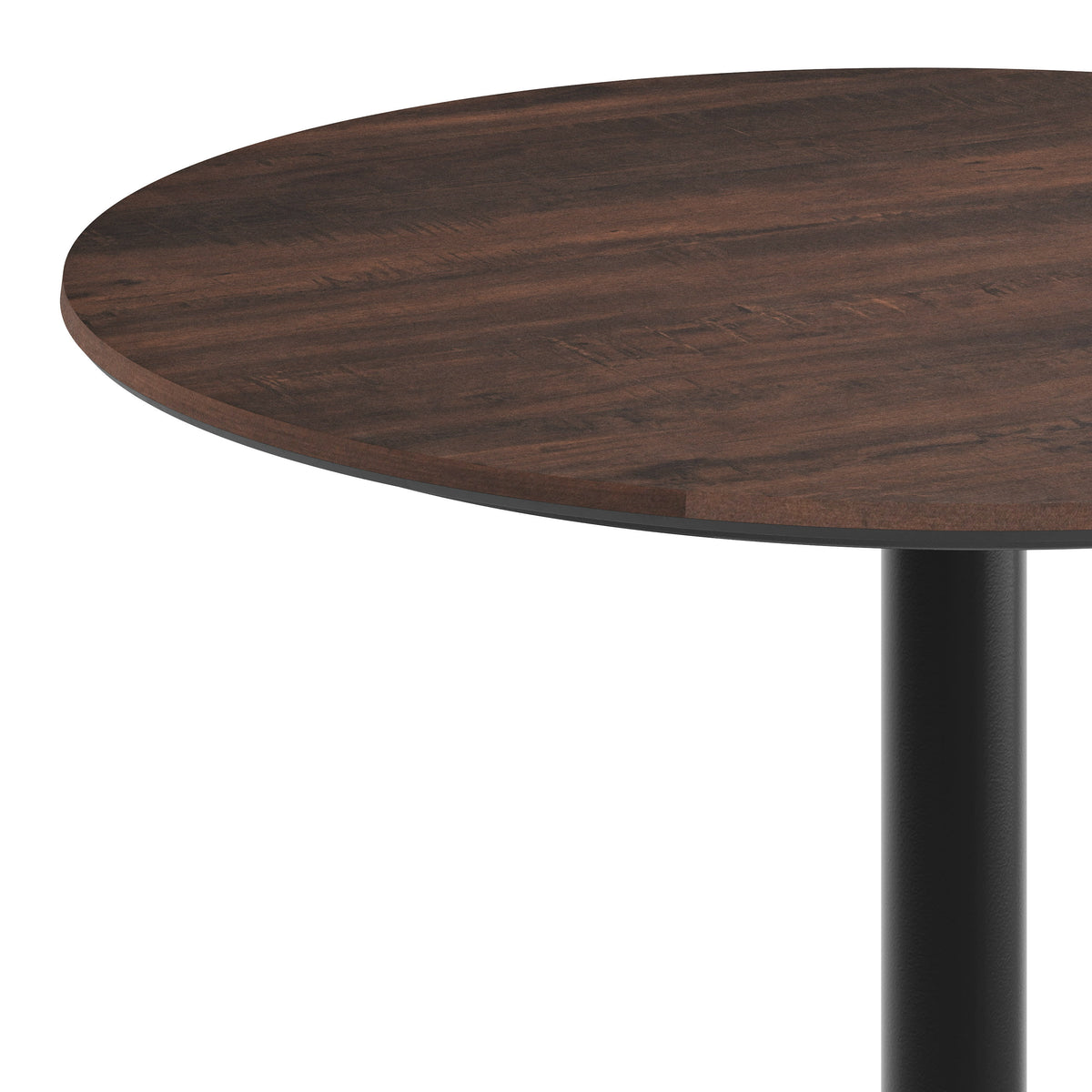 Dark Brown/Black Base |#| Commercial 31.25" Dark Brown HPL Tabletop with Black Bar Height RD Base
