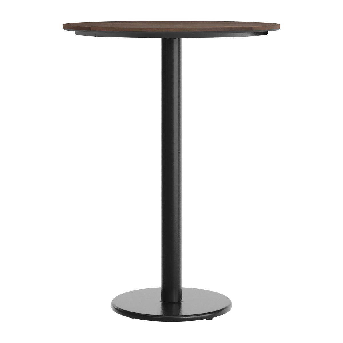 Dark Brown/Black Base |#| Commercial 31.25" Dark Brown HPL Tabletop with Black Bar Height RD Base