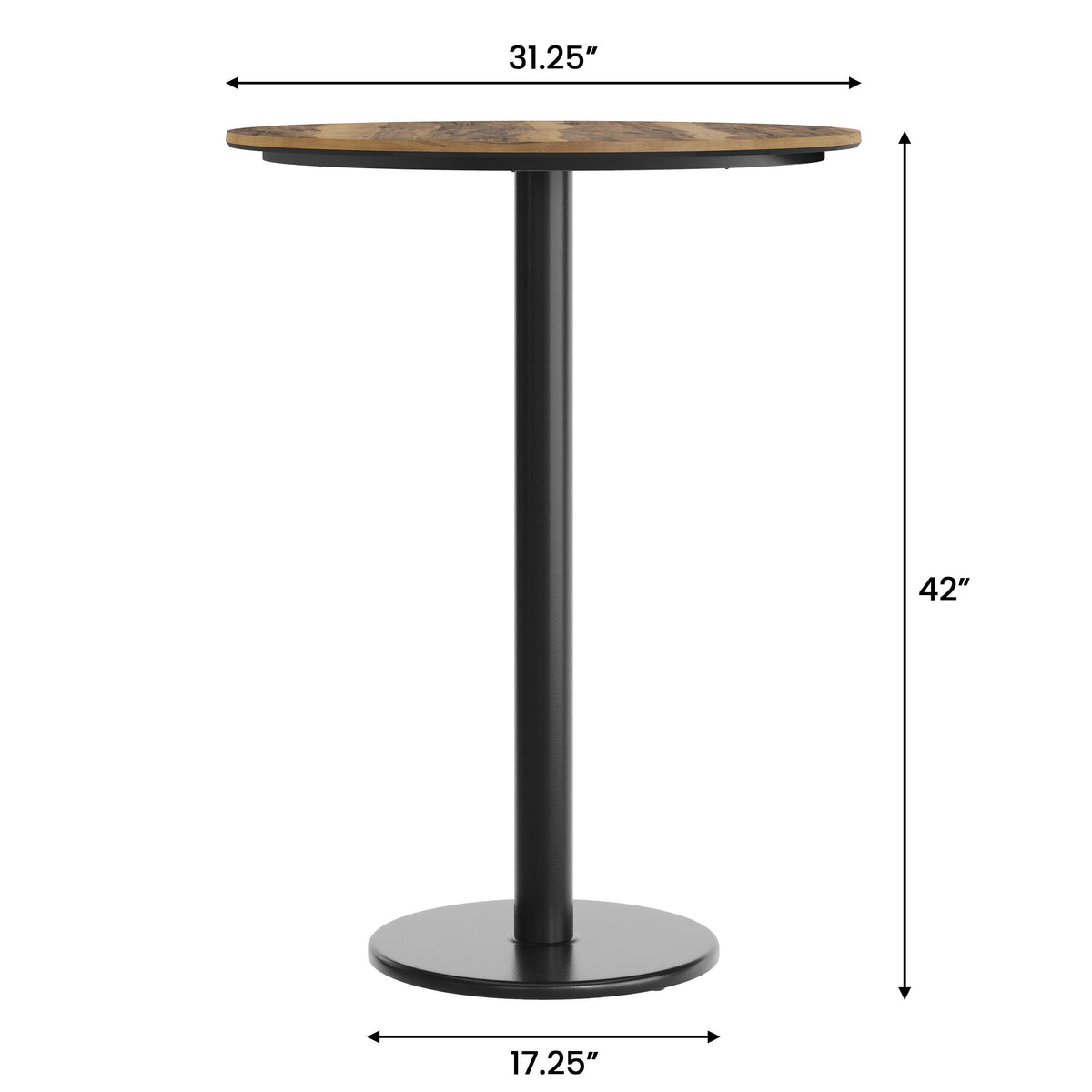 Natural/Black Base |#| Commercial 31.25" Natural HPL Tabletop with Black Bar Height RD Base
