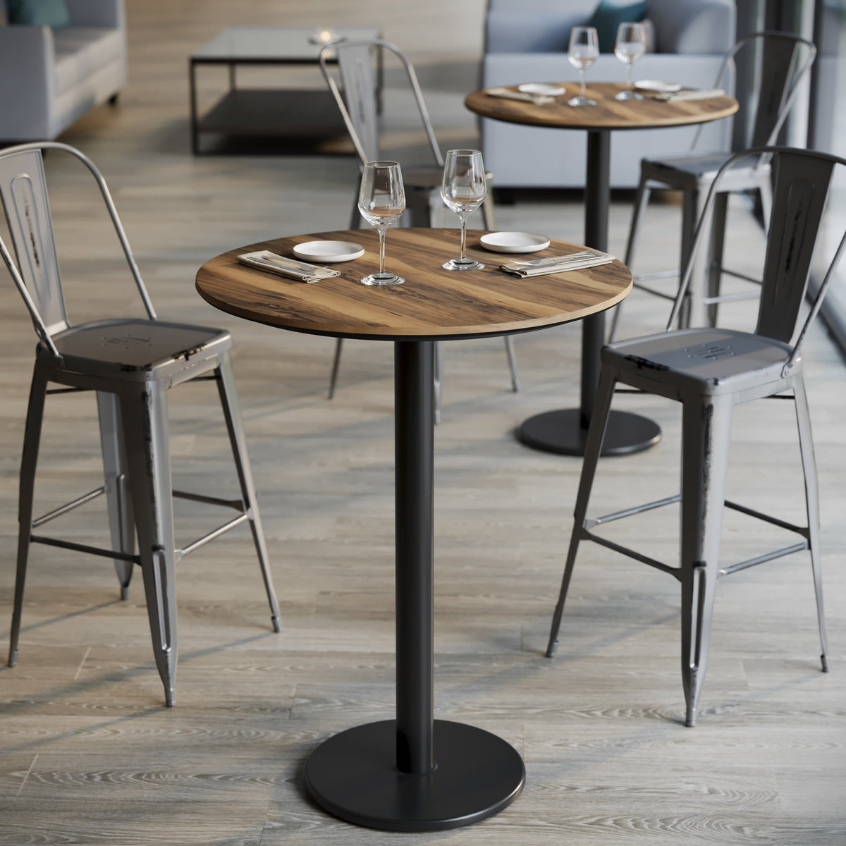 Natural/Black Base |#| Commercial 31.25" Natural HPL Tabletop with Black Bar Height RD Base