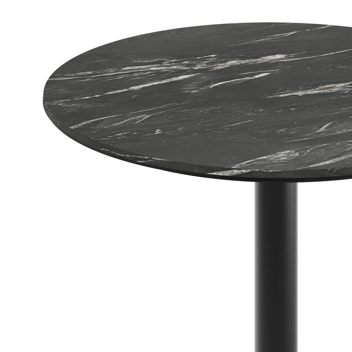 Black Faux Marble/Black Base |#| Commercial 31.25" Black Faux Marble HPL Tabletop with Black Bar Height RD Base