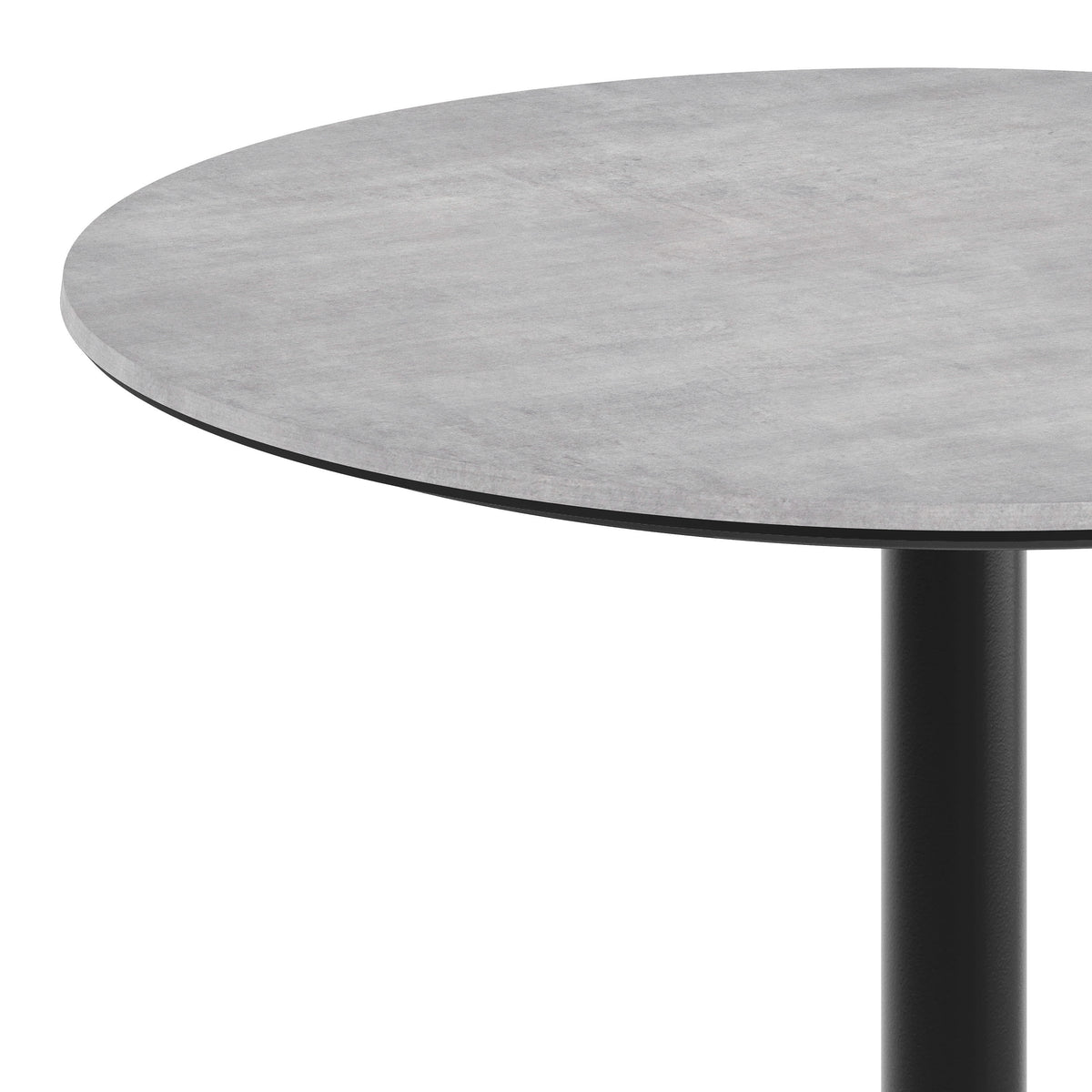 Gray Faux Concrete/Black Base |#| Commercial 31.25" Gray Faux Concrete HPL Tabletop with Black Bar Height RD Base