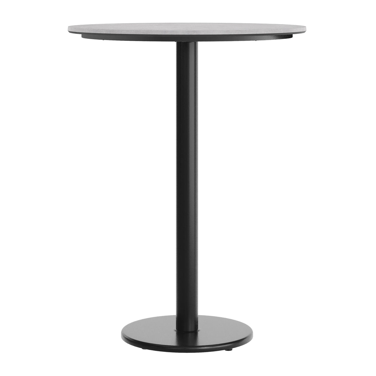 Gray Faux Concrete/Black Base |#| Commercial 31.25" Gray Faux Concrete HPL Tabletop with Black Bar Height RD Base