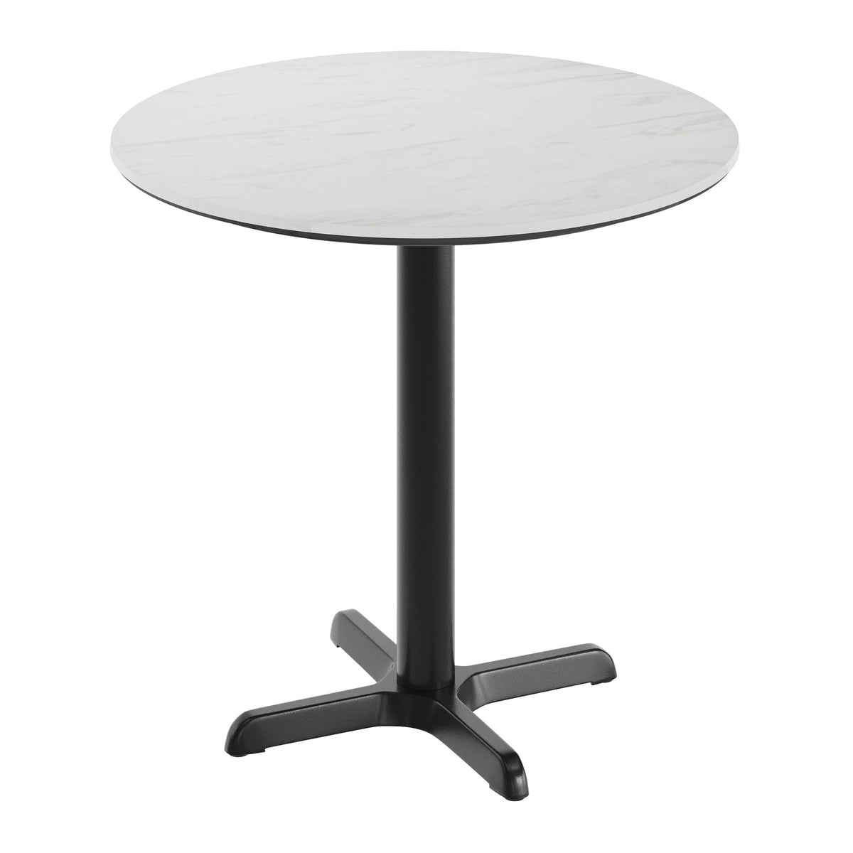 White Faux Marble/Black Base |#| Commercial 31.25" White Faux Marble HPL Tabletop with Black Table Height X Base